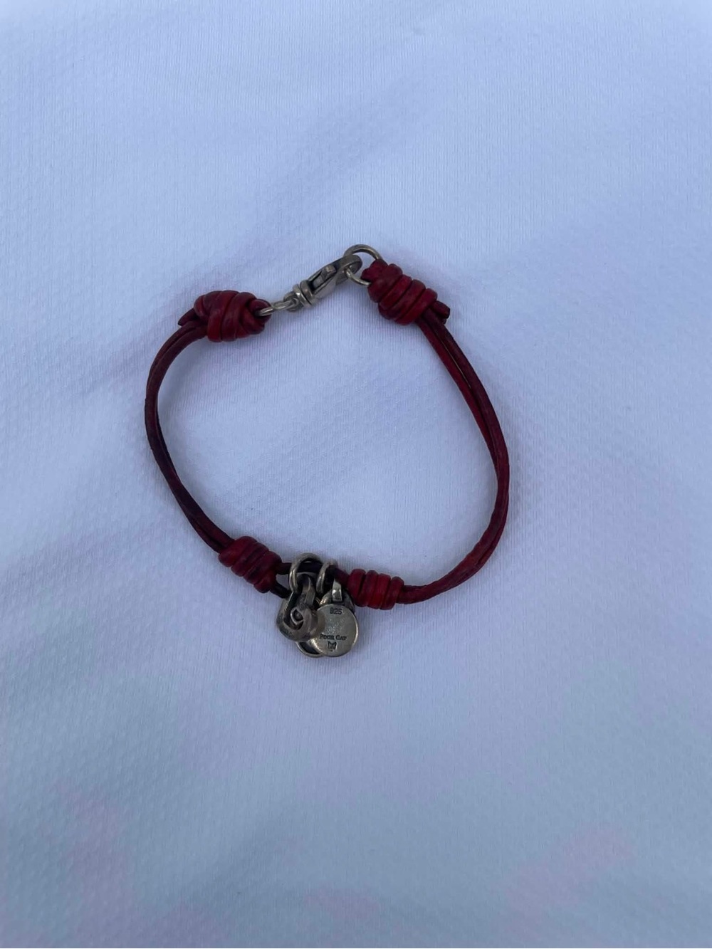 Red Leather Bracelet with Silver Charms